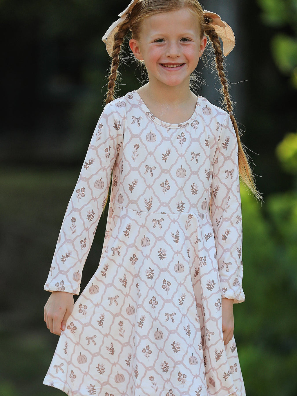 Fall Pumpkin Bow Girls Twirl Dress