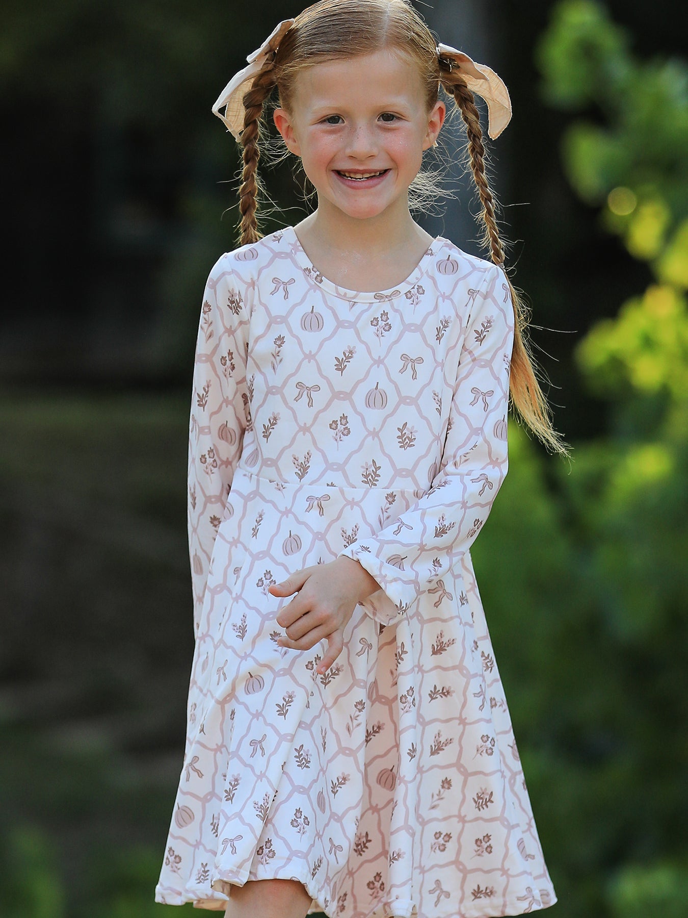 Fall Pumpkin Bow Girls Twirl Dress