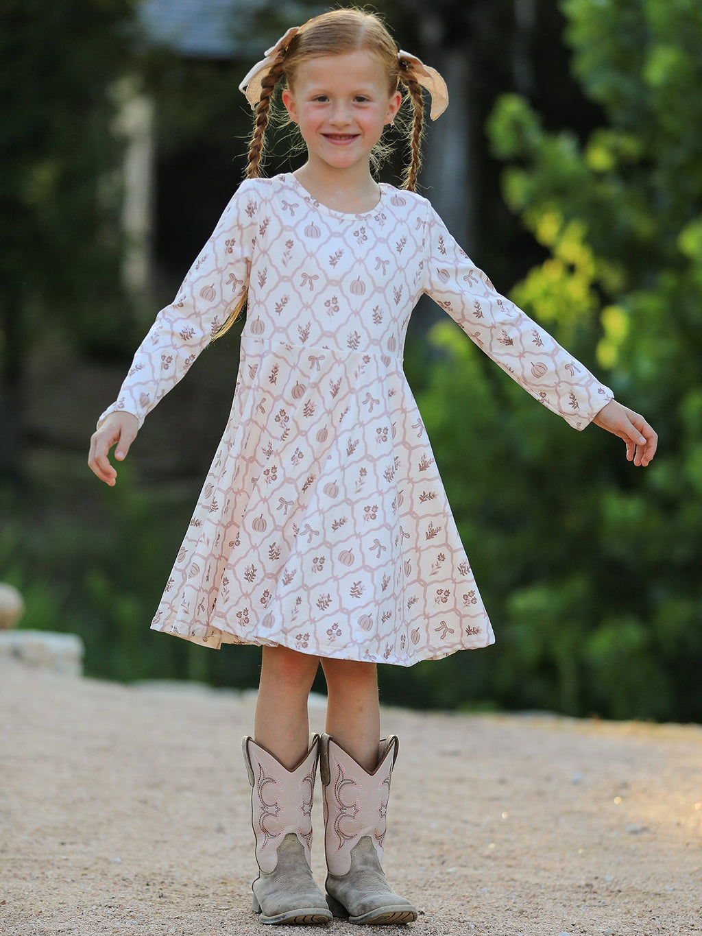Fall Pumpkin Bow Girls Twirl Dress