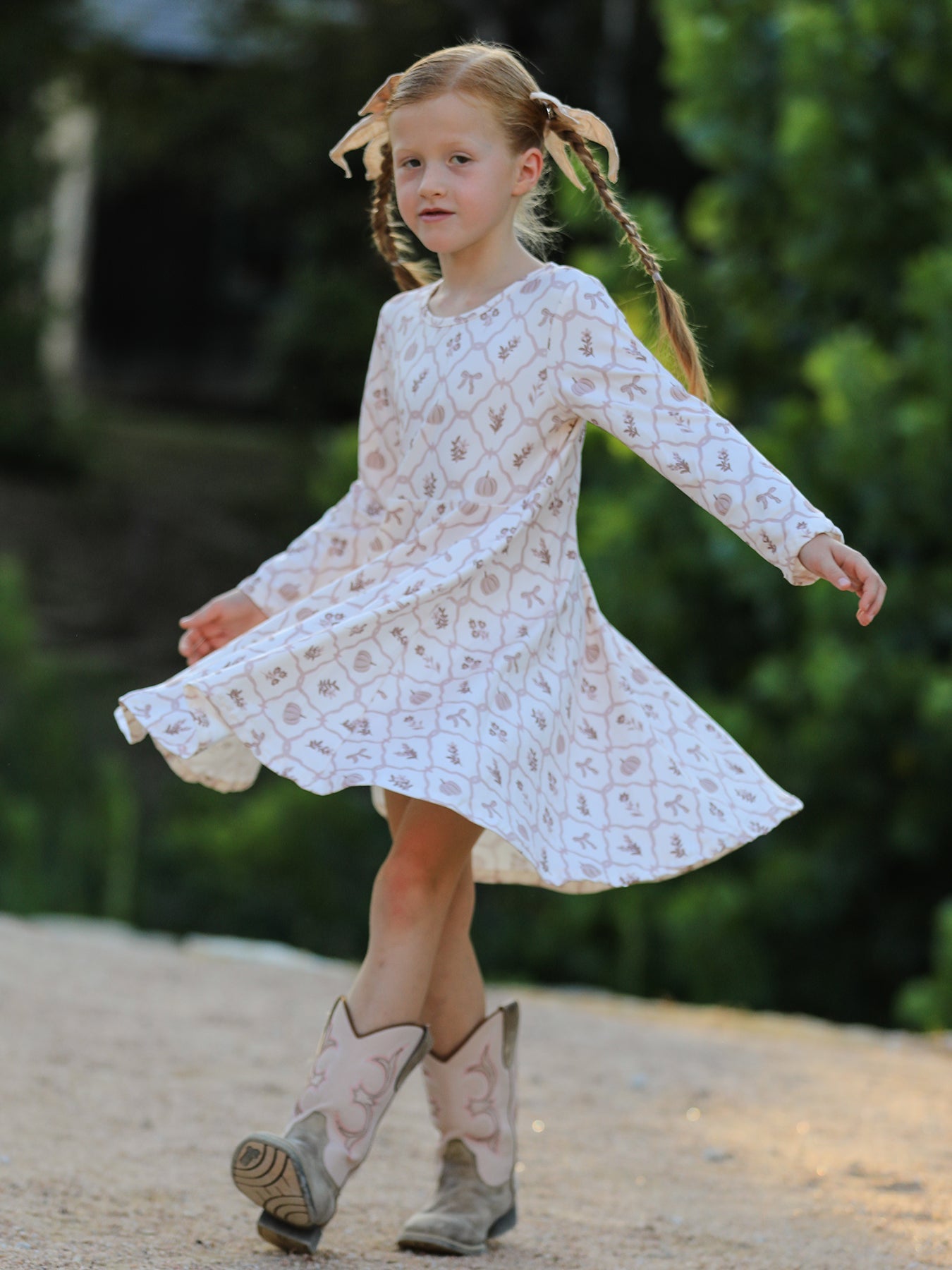 Fall Pumpkin Bow Girls Twirl Dress