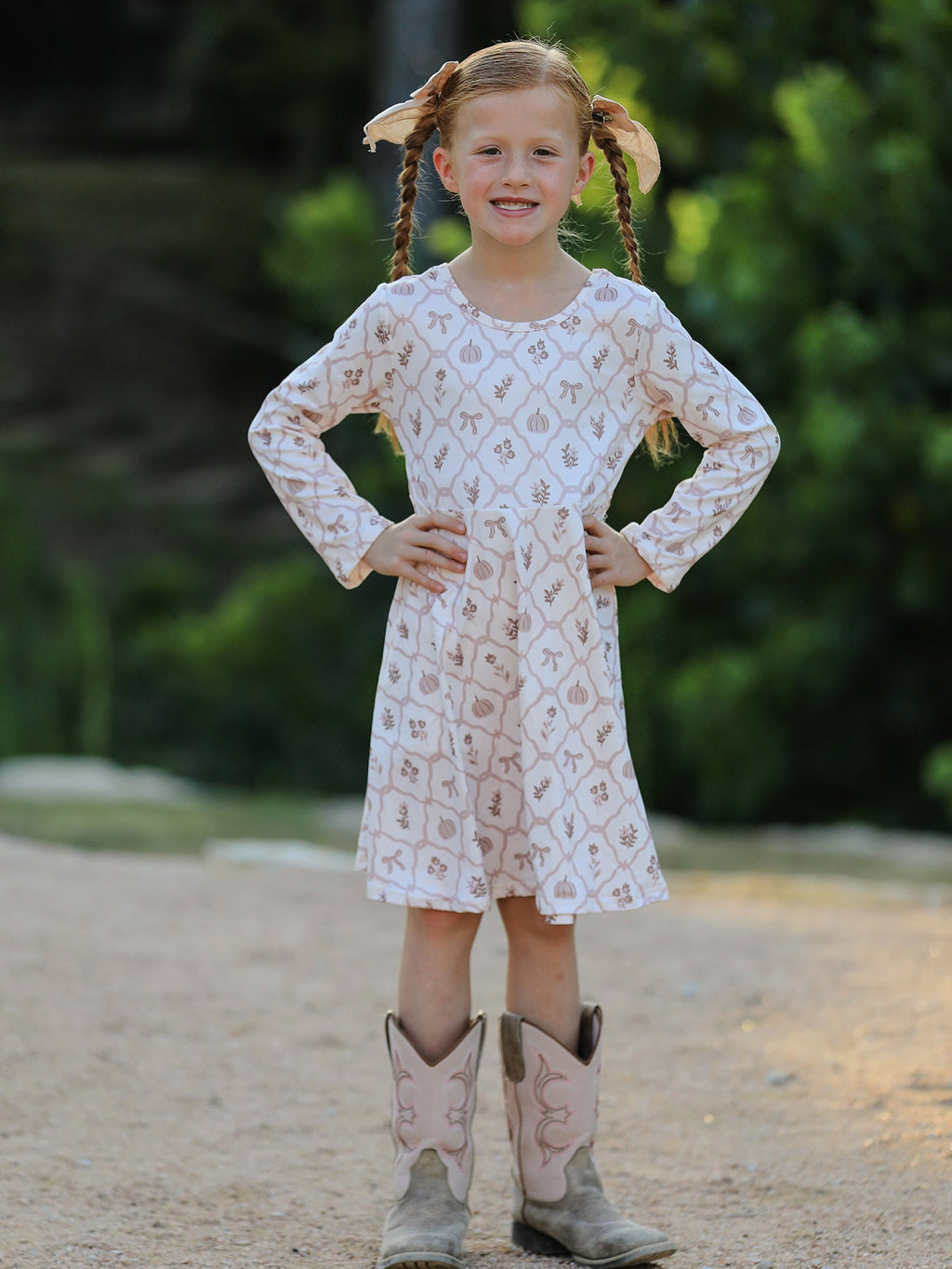 Fall Pumpkin Bow Girls Twirl Dress