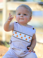 Fall Halloween & Thanksgiving  Pumpkin Smock Embroidered Boys Romper