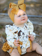 Western Horse Girls Romper Bow Ruffle Long Sleeve
