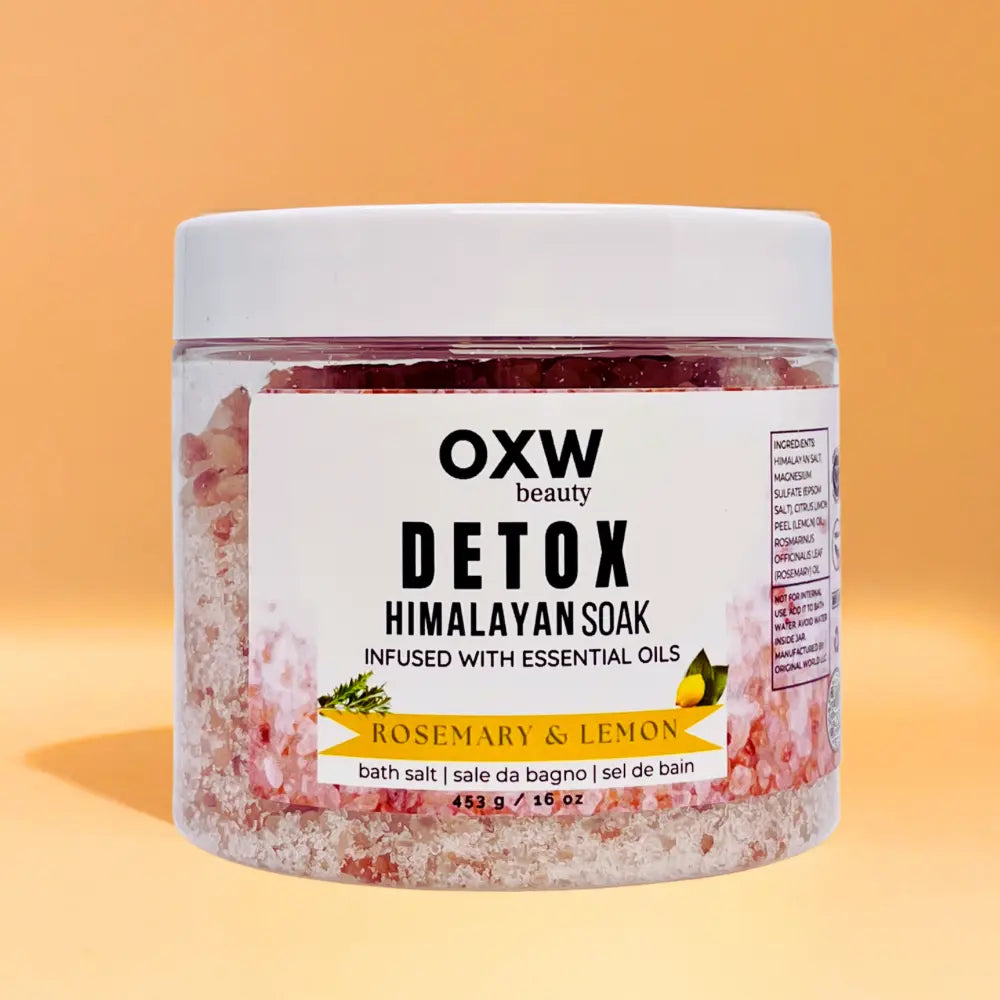 Detox+ Himalayan Epsom Bath Salt Infused with Rosemary and Lemon Essential Oils 1 lb Jar