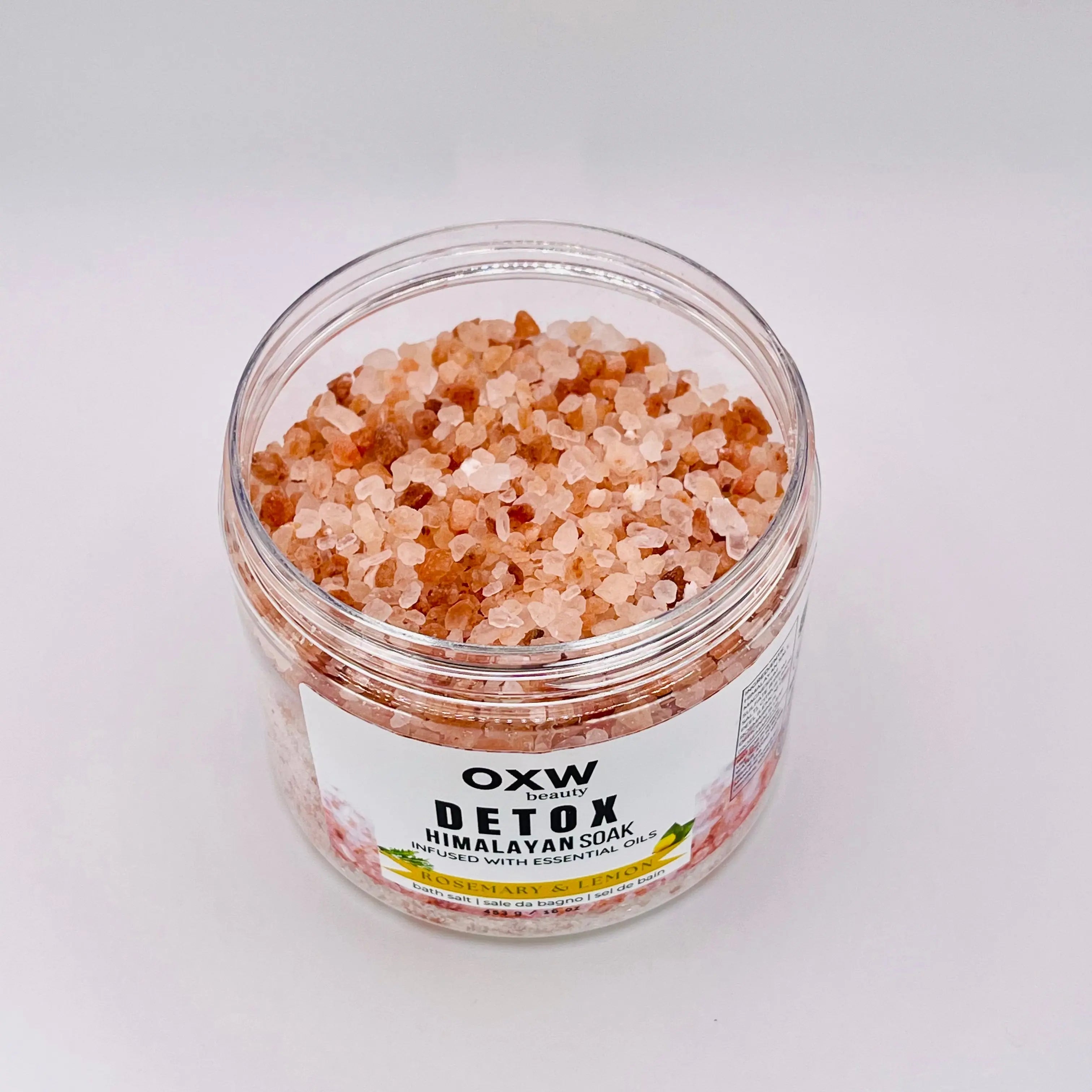 Detox+ Himalayan Epsom Bath Salt Infused with Rosemary and Lemon Essential Oils 1 lb Jar
