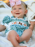 Western Plaid Horse Embroidered Girl Bubble Romper