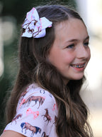 Girls Western Horse Print Twirl Dress Short Sleeve