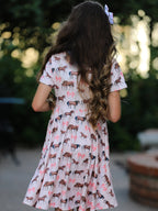 Girls Western Horse Print Twirl Dress Short Sleeve