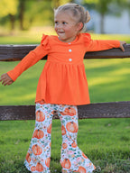 Girls Fall Pumpkin Print Set