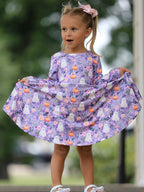 Halloween Ghost Pumpkin Girls Long Sleeve Twirl Dress