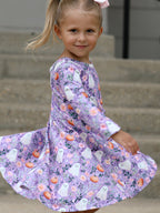 Halloween Ghost Pumpkin Girls Long Sleeve Twirl Dress