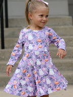 Halloween Ghost Pumpkin Girls Long Sleeve Twirl Dress