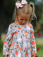 Halloween Pumpkin Ghost Girls Dress Long Sleeve Twirl Dress