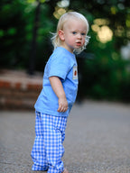 Fall Thanksgiving& Halloween Blue Pumpkin Smock Embroidery Baby Boy'Set