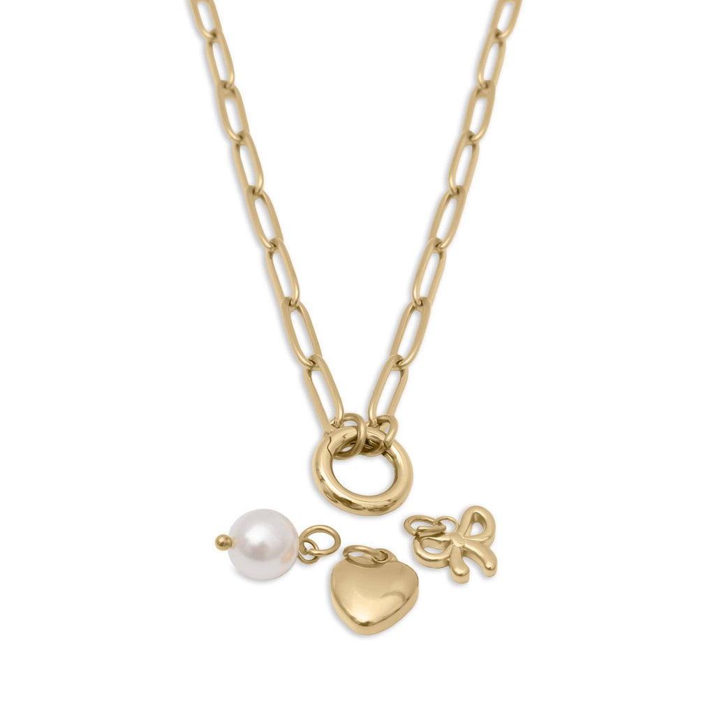 WJW - 18K Gold Stainless Steel Bow Charm Holder Necklace Gift Set