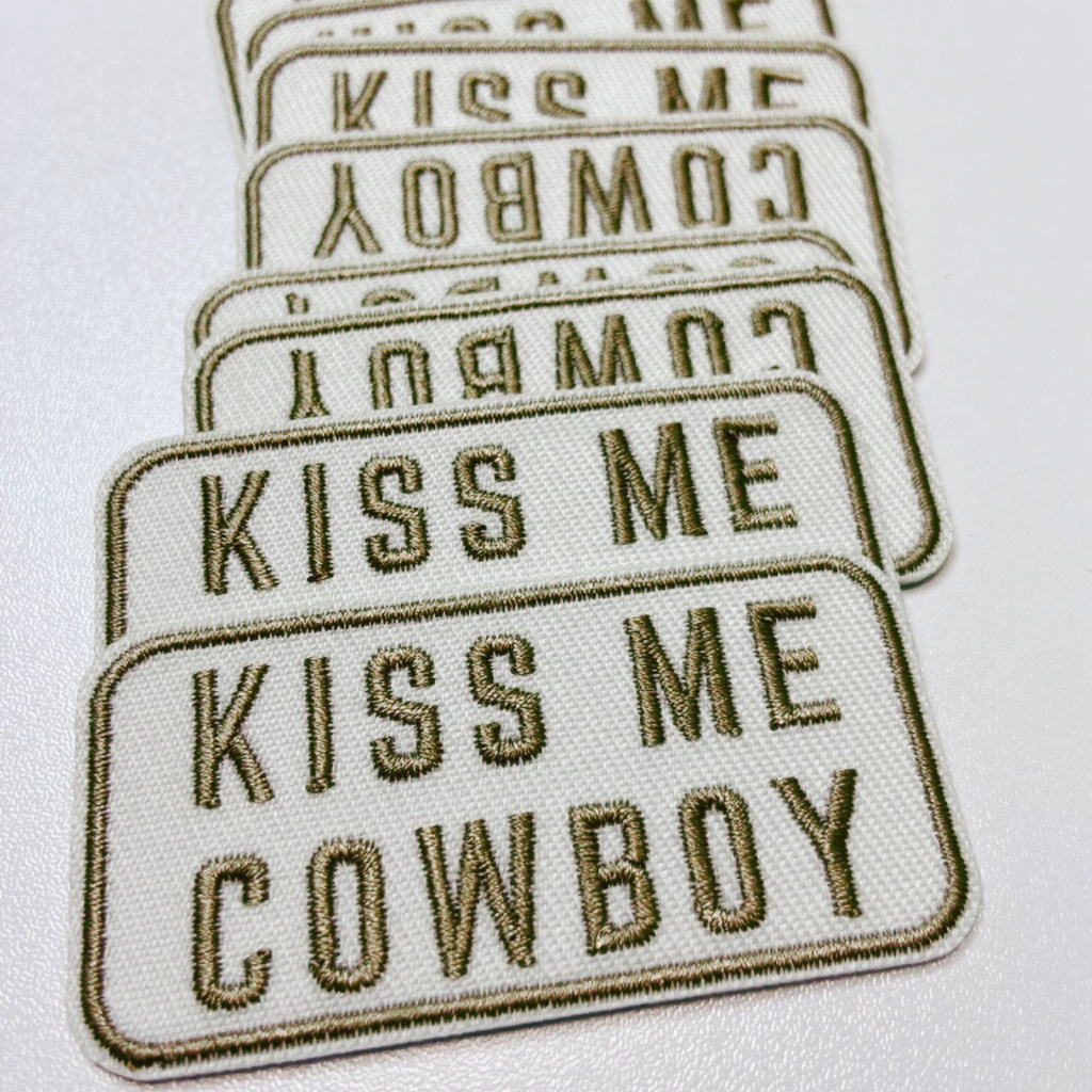 TEELUX - 2.5" Kiss Me Cowboy -  Embroidered Hat Patch