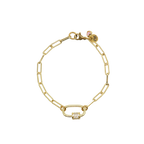 The Charm Bar Company - Gold Ashley (Box) Paperclip Chain Charm Bracelet with Clear Cubic Zirconia Small Gabi Carabiner