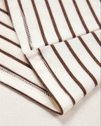 Serena Stripe Ribbed Round Neck Trim Loose Tank Top - Brown