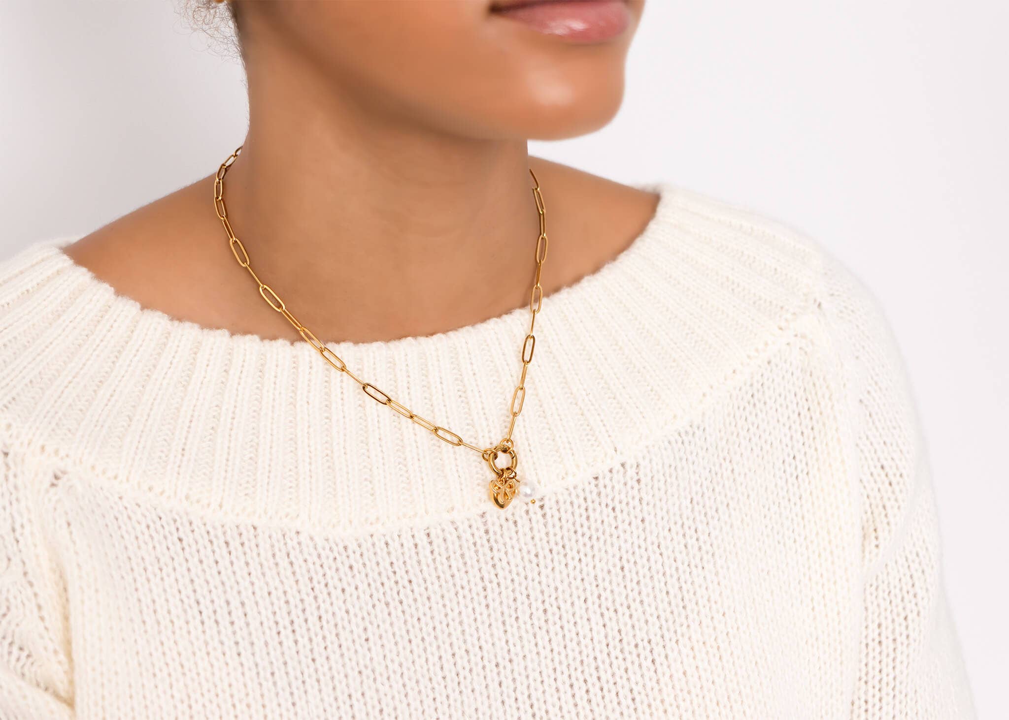 WJW - 18K Gold Stainless Steel Bow Charm Holder Necklace Gift Set