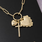 Anarchy Street - Multi-Charm Heart & Cross Paperclip Chain Necklace
