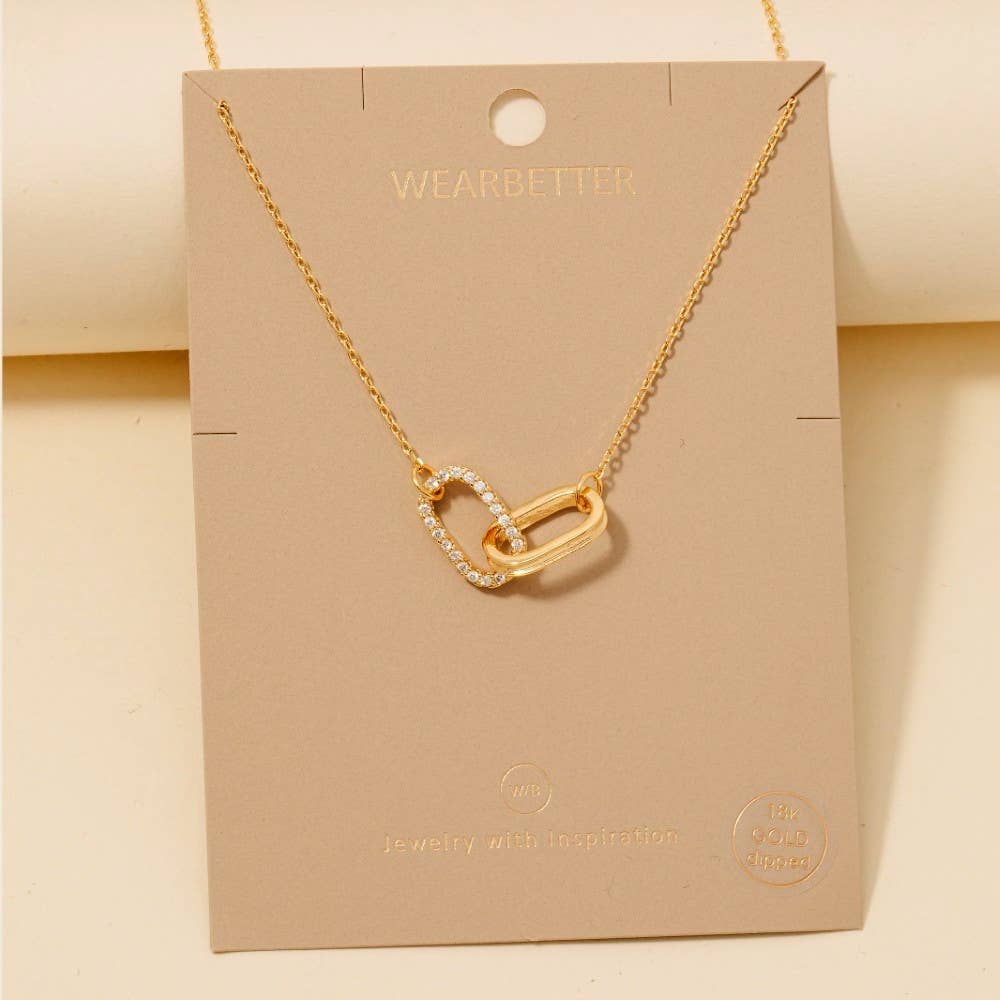 Anarchy Street - Gold Dipped Cz Pave Oval Link Pendant Necklace