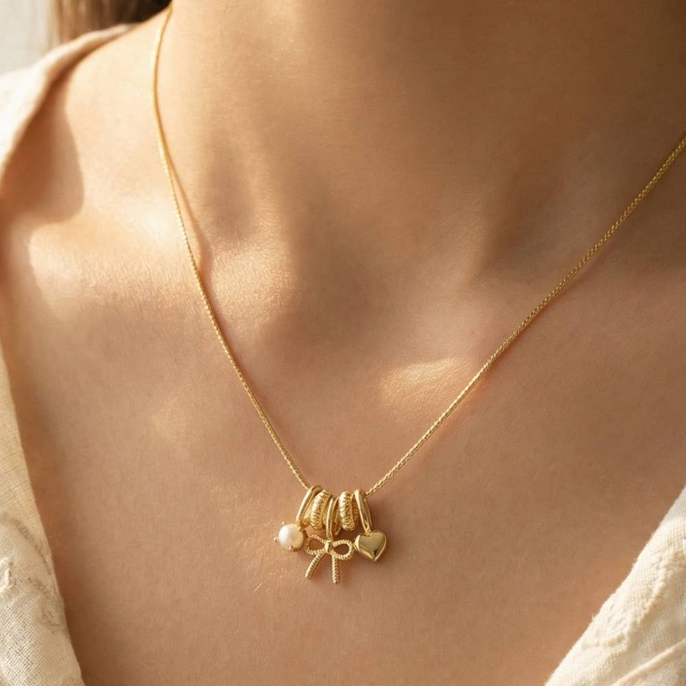 Anarchy Street - Gold Bow & Heart Charm Pendant Necklace