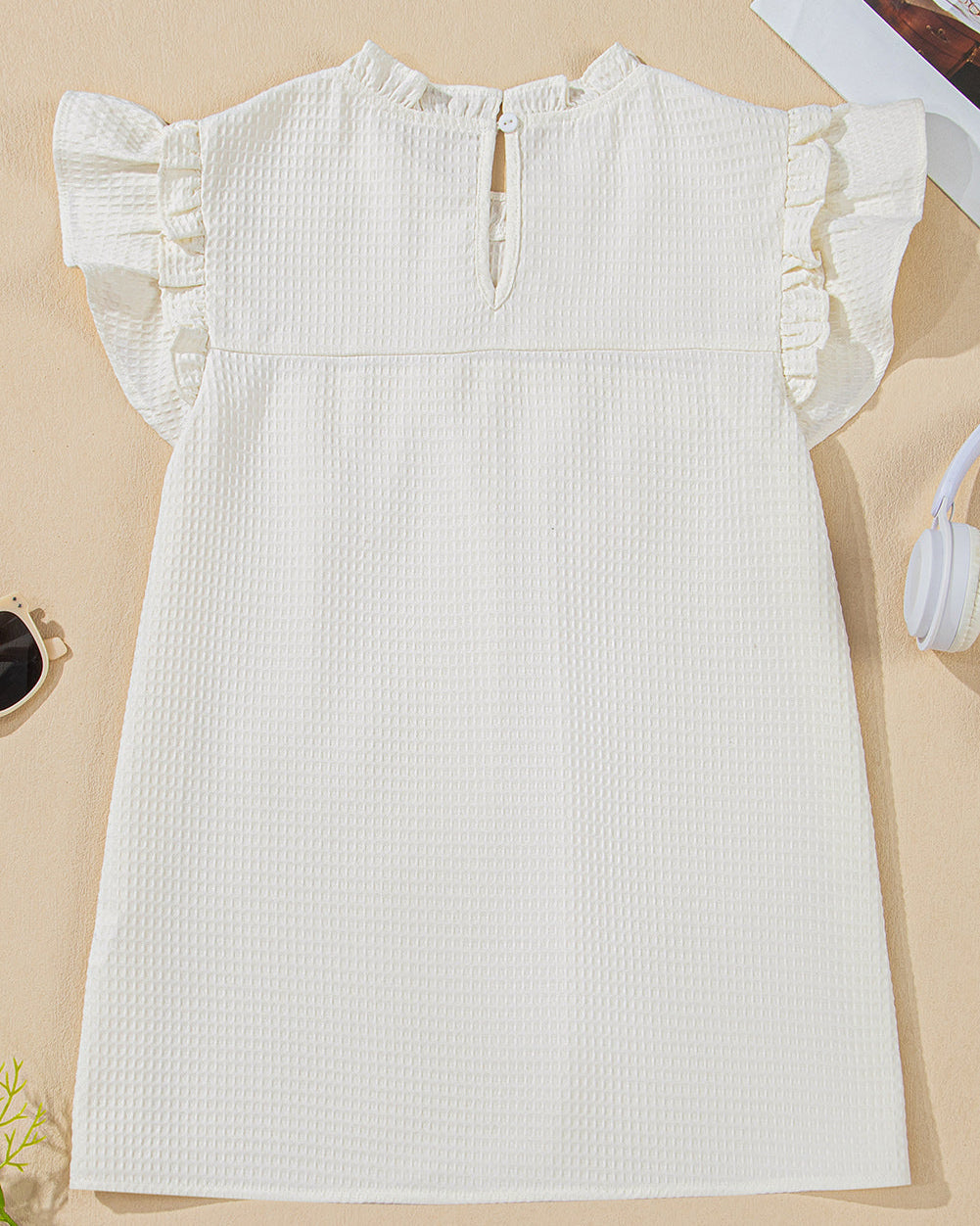 Clover Ruffle Trim Waffle Textured Blouse