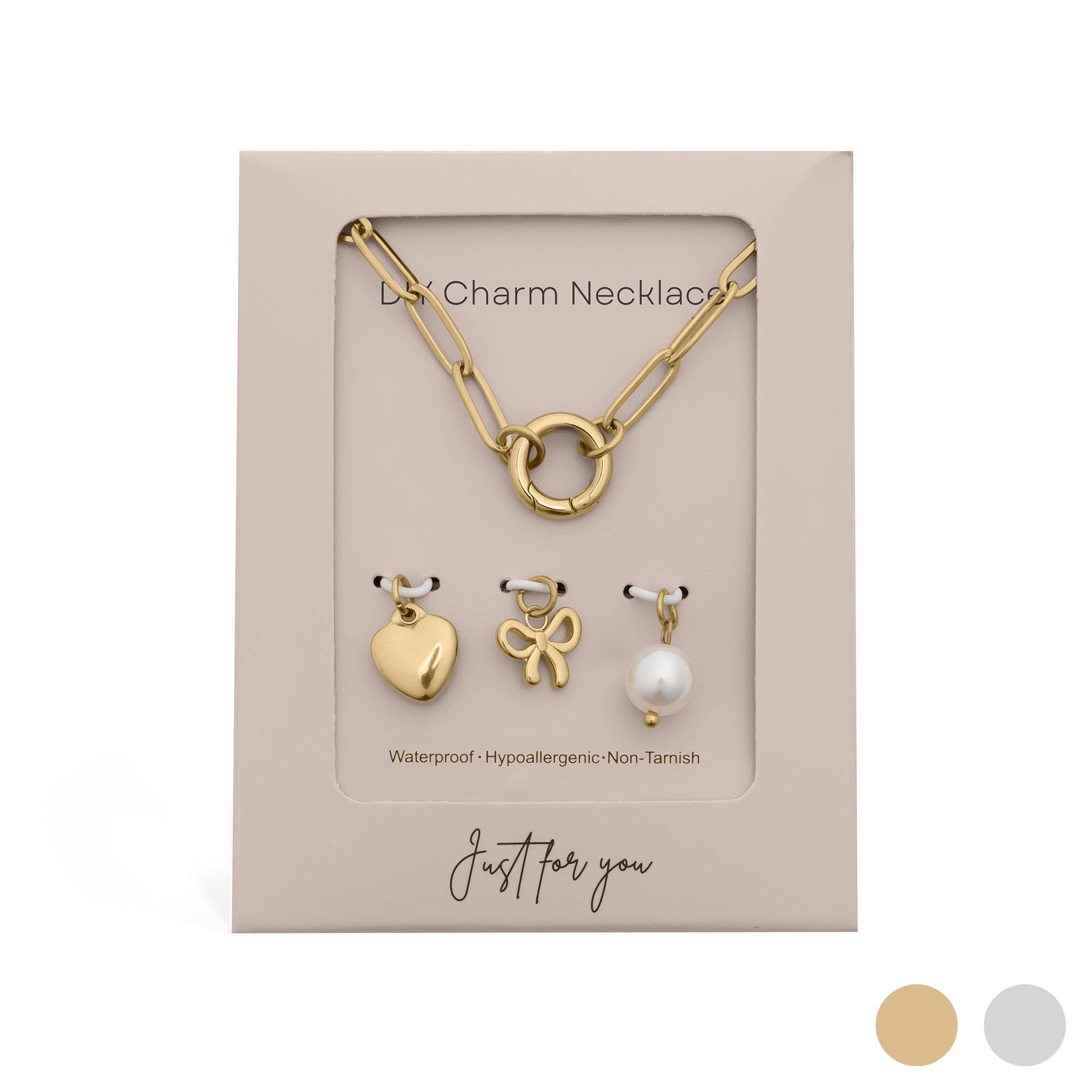 WJW - 18K Gold Stainless Steel Bow Charm Holder Necklace Gift Set