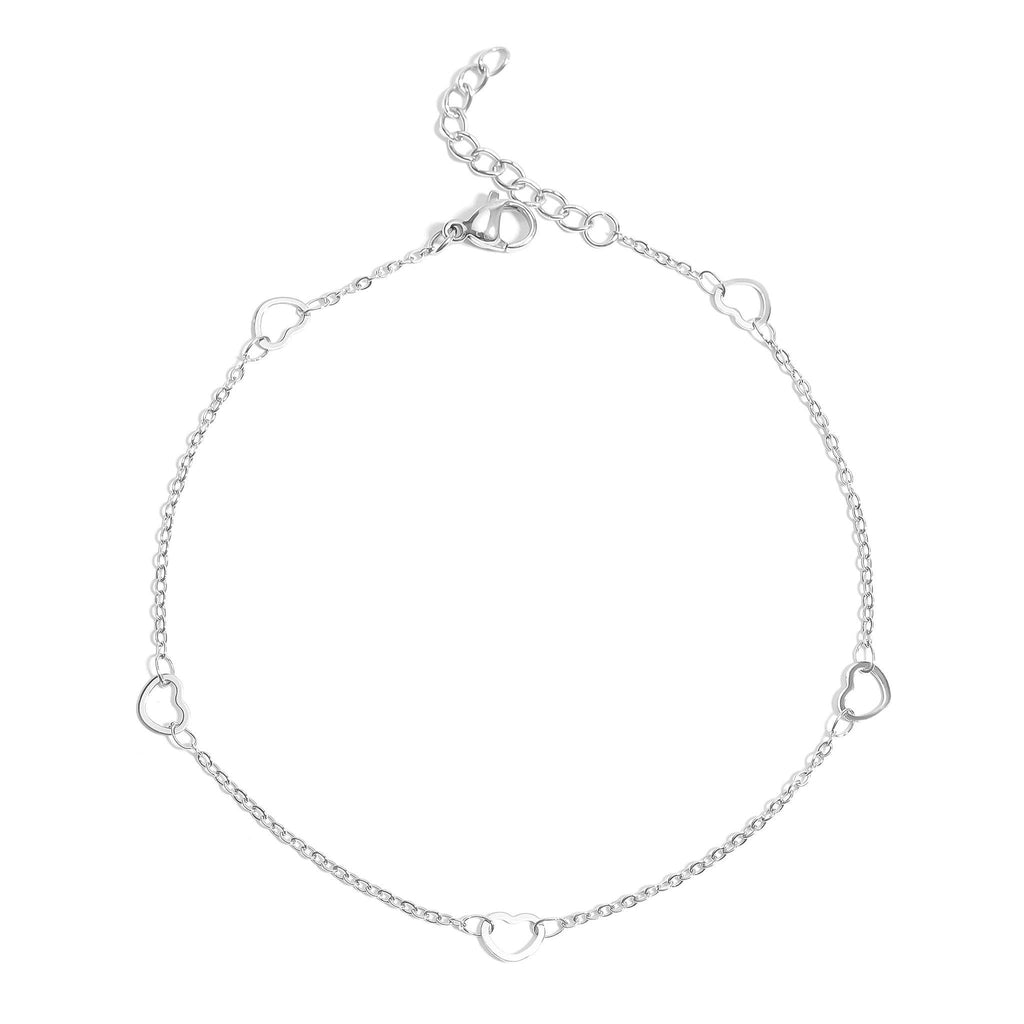 WJW - 18K Gold PVD Stainless Station Hearts Chain Anklet