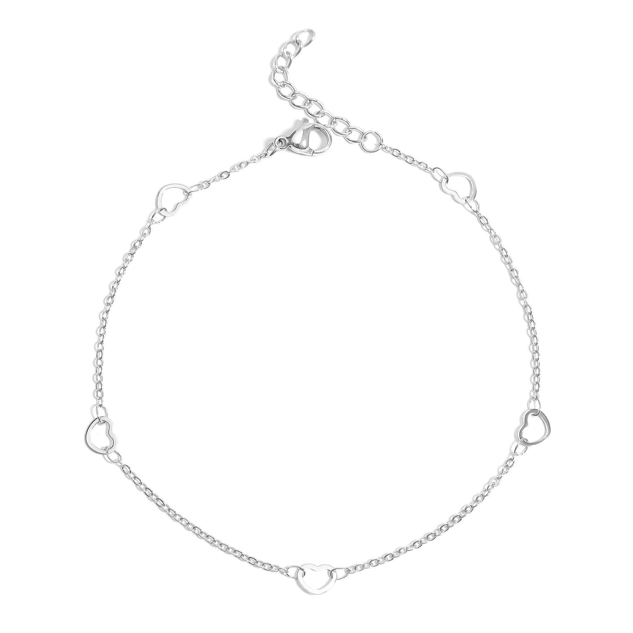 WJW - 18K Gold PVD Stainless Station Hearts Chain Anklet