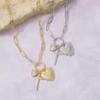 Anarchy Street - Multi-Charm Heart & Cross Paperclip Chain Necklace