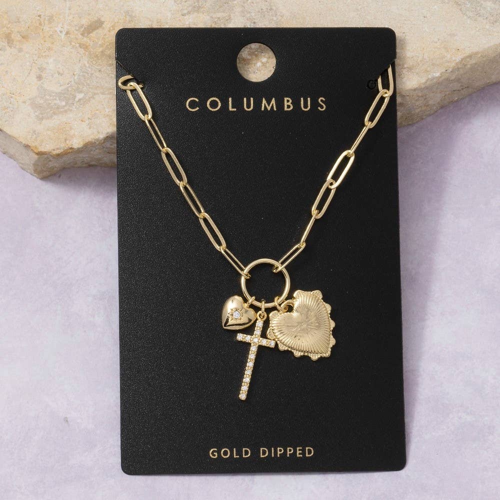 Anarchy Street - Multi-Charm Heart & Cross Paperclip Chain Necklace