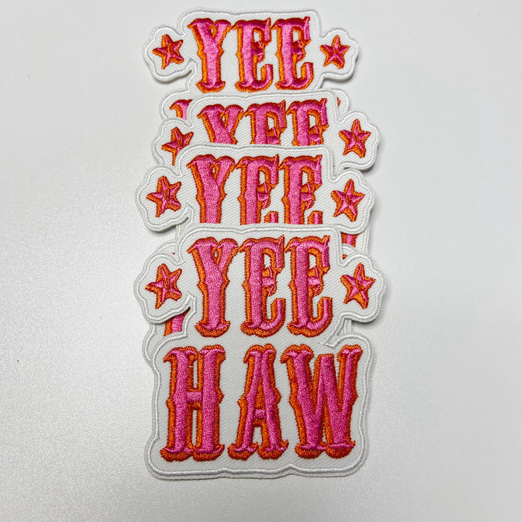 TEELUX - 3" Yee Haw in PINK  -  Embroidered Hat Patch