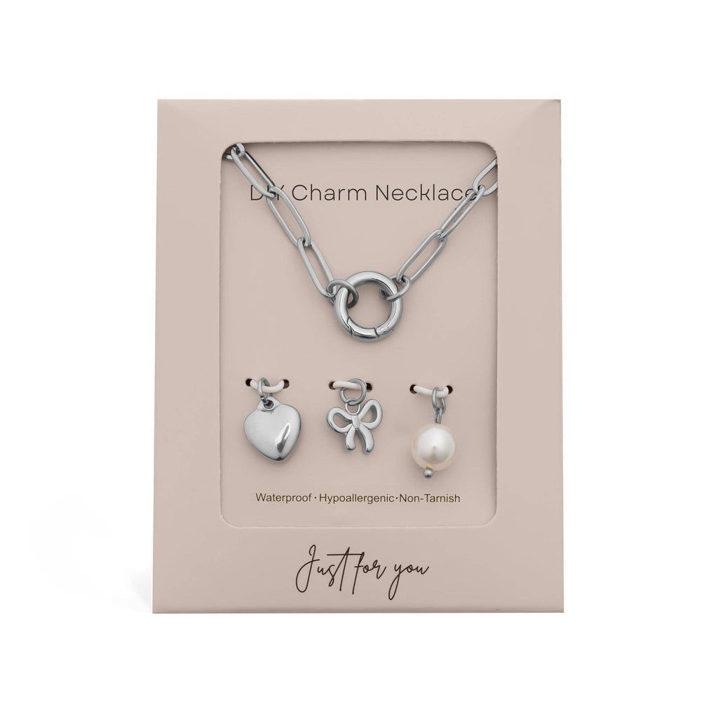 WJW - 18K Gold Stainless Steel Bow Charm Holder Necklace Gift Set