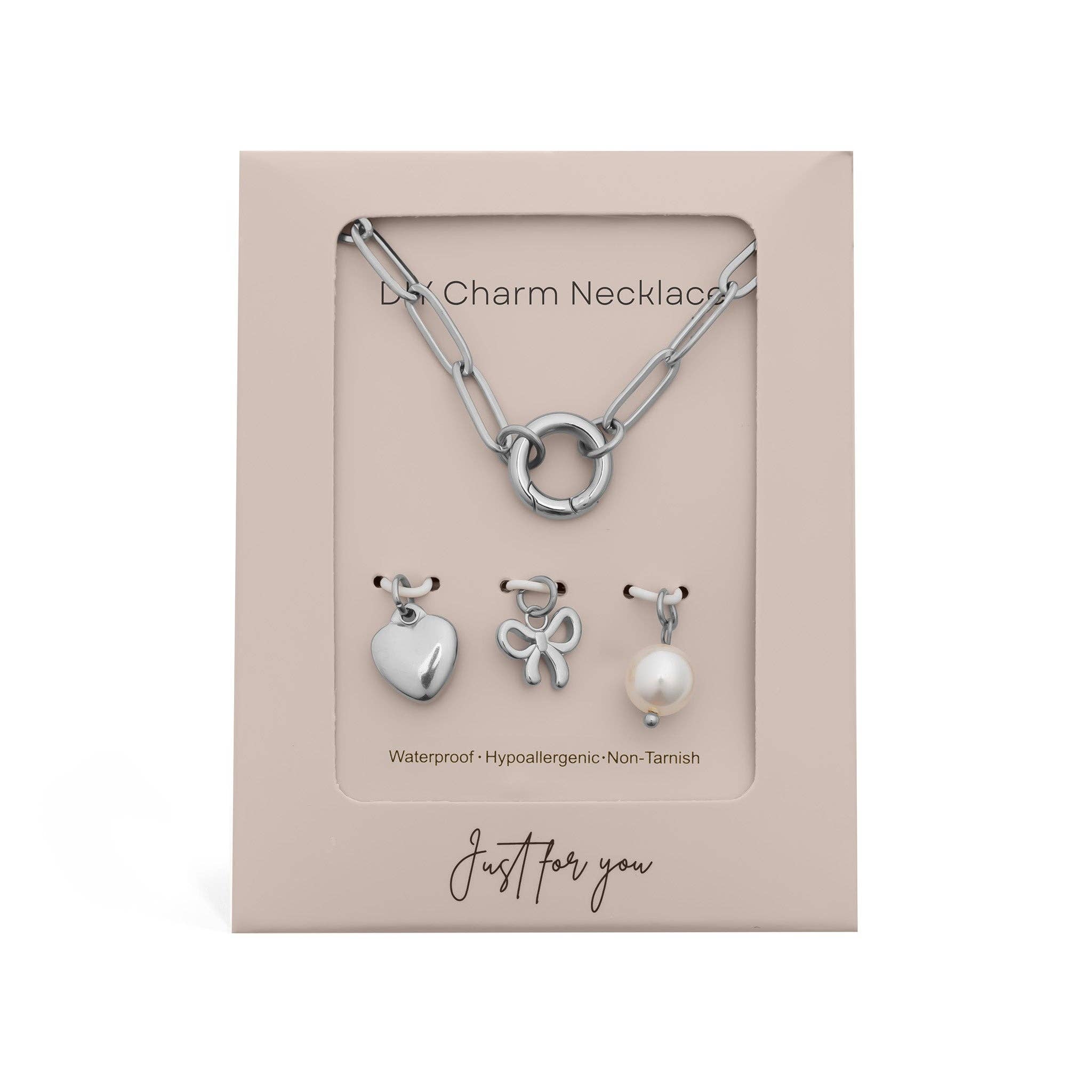 WJW - 18K Gold Stainless Steel Bow Charm Holder Necklace Gift Set