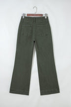 Brooke 2-Button High Waist Flared Bottom Jeans - Olive