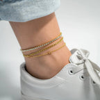 WJW - 18K Gold PVD Stainless Station Hearts Chain Anklet